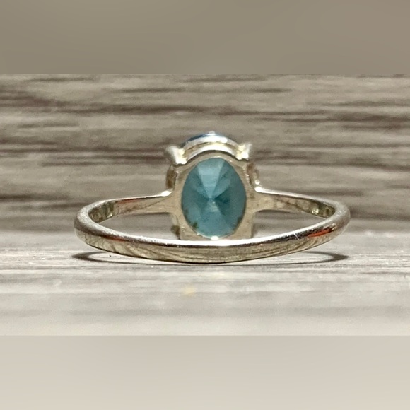 Sterling Silver Designer GSJ Blue Stone Solitaire Band Ring, Size 9, 2g - Picture 5 of 10